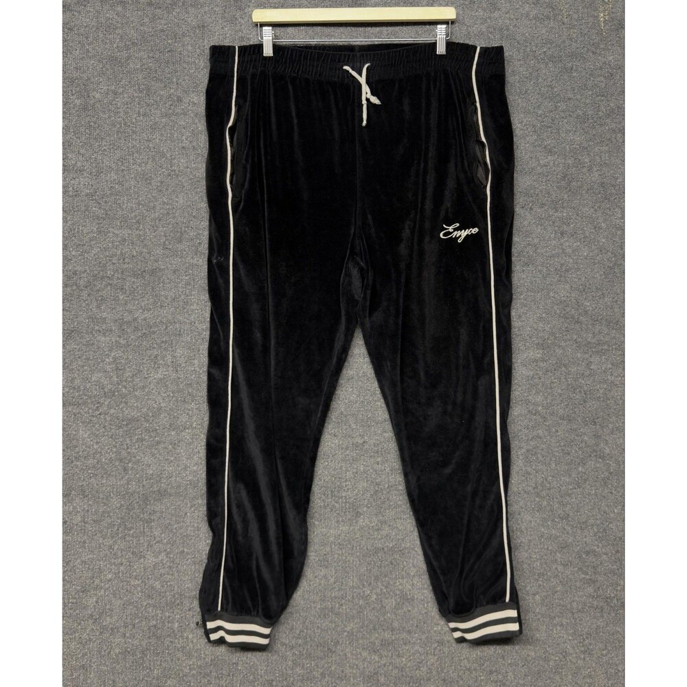 Vintage Enyce Track Pants Men 3XL Black Velour No Zip Pockets Y2K Baggy Athletic